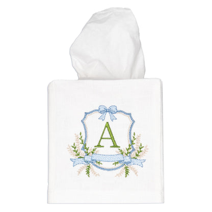 Embroidered Bow Crest Monogrammed Tissue Box Cover