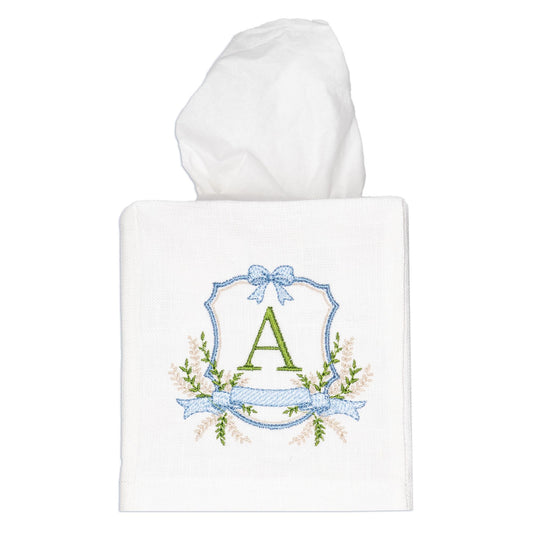 Embroidered Bow Crest Monogrammed Tissue Box Cover