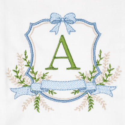 Embroidered Bow Crest Monogrammed Wreath Sash