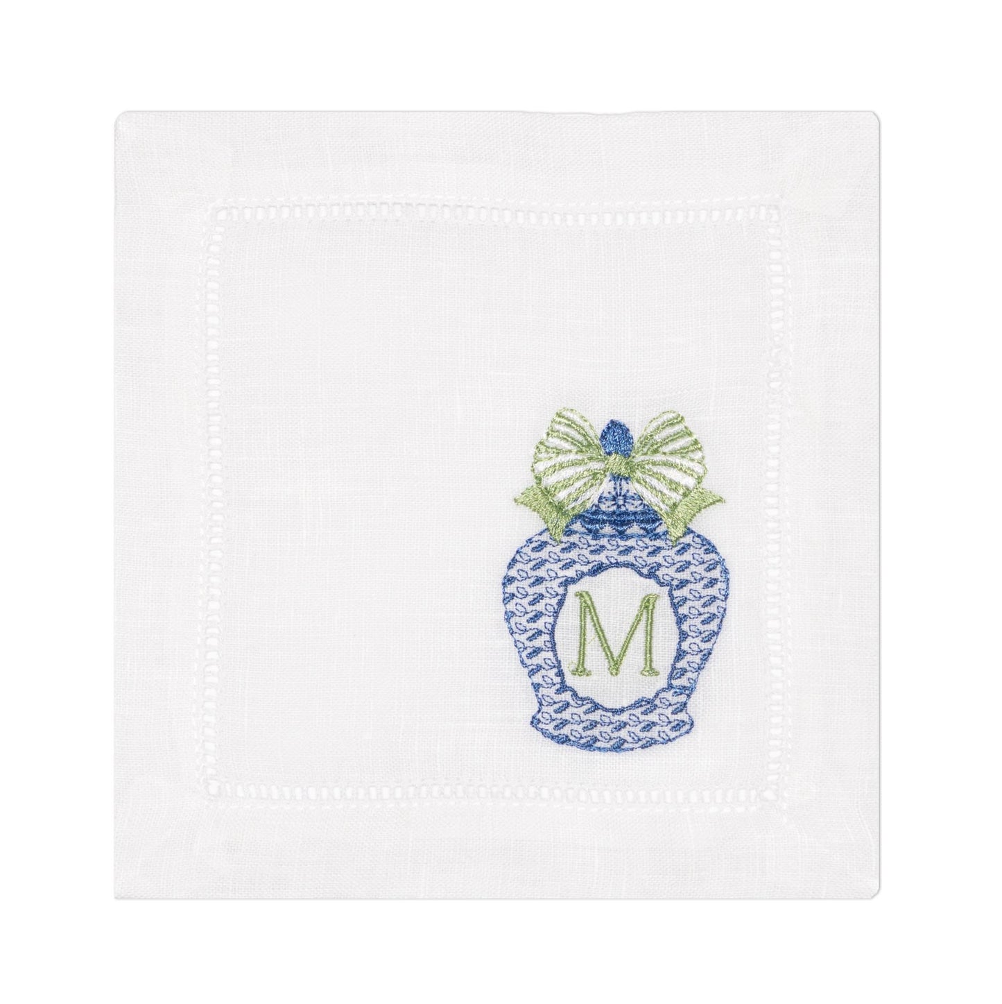 Embroidered Chinoiserie Ginger Jar Monogrammed Cocktail Napkin