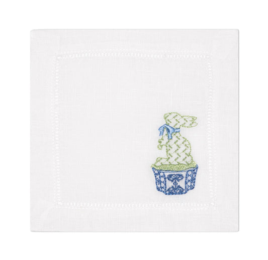 Embroidered Chinoiserie Rabbit Monogrammed Cocktail Napkin