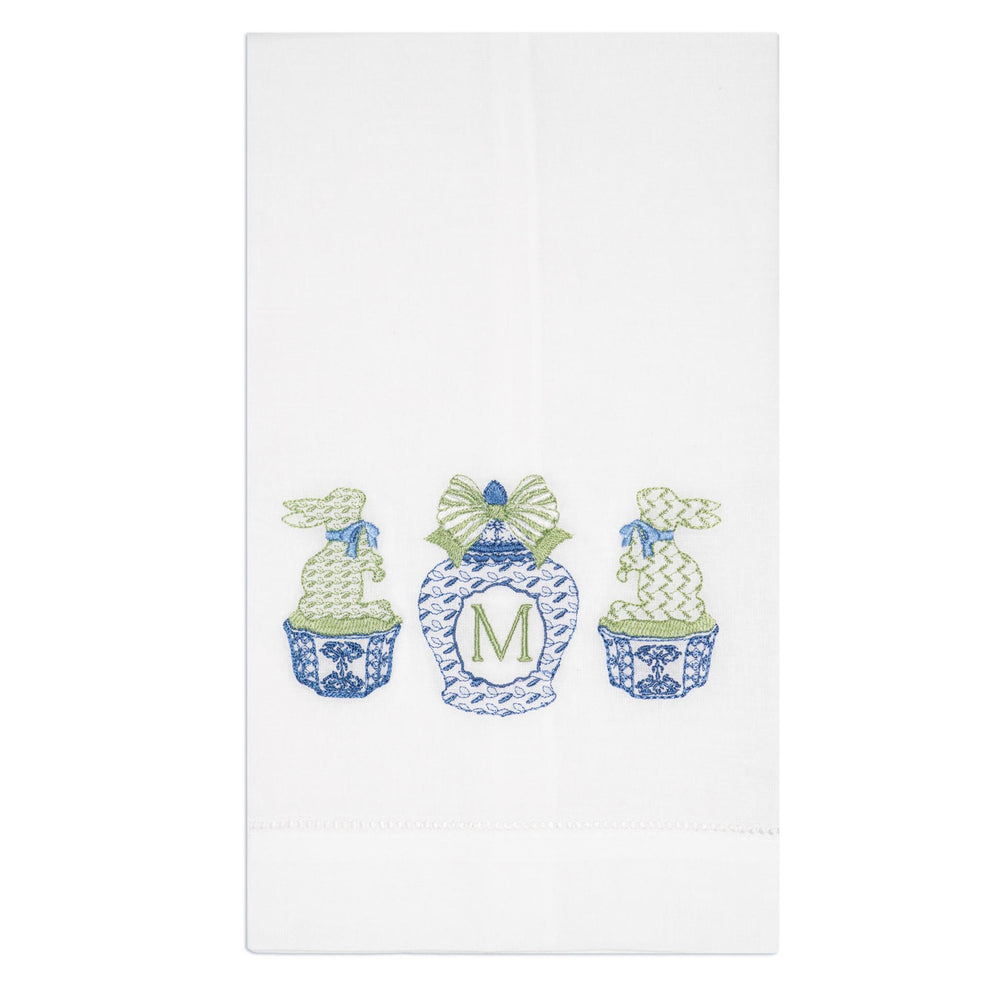 Chinoiserie Rabbit & Ginger Jar Embroidered Hand Towel