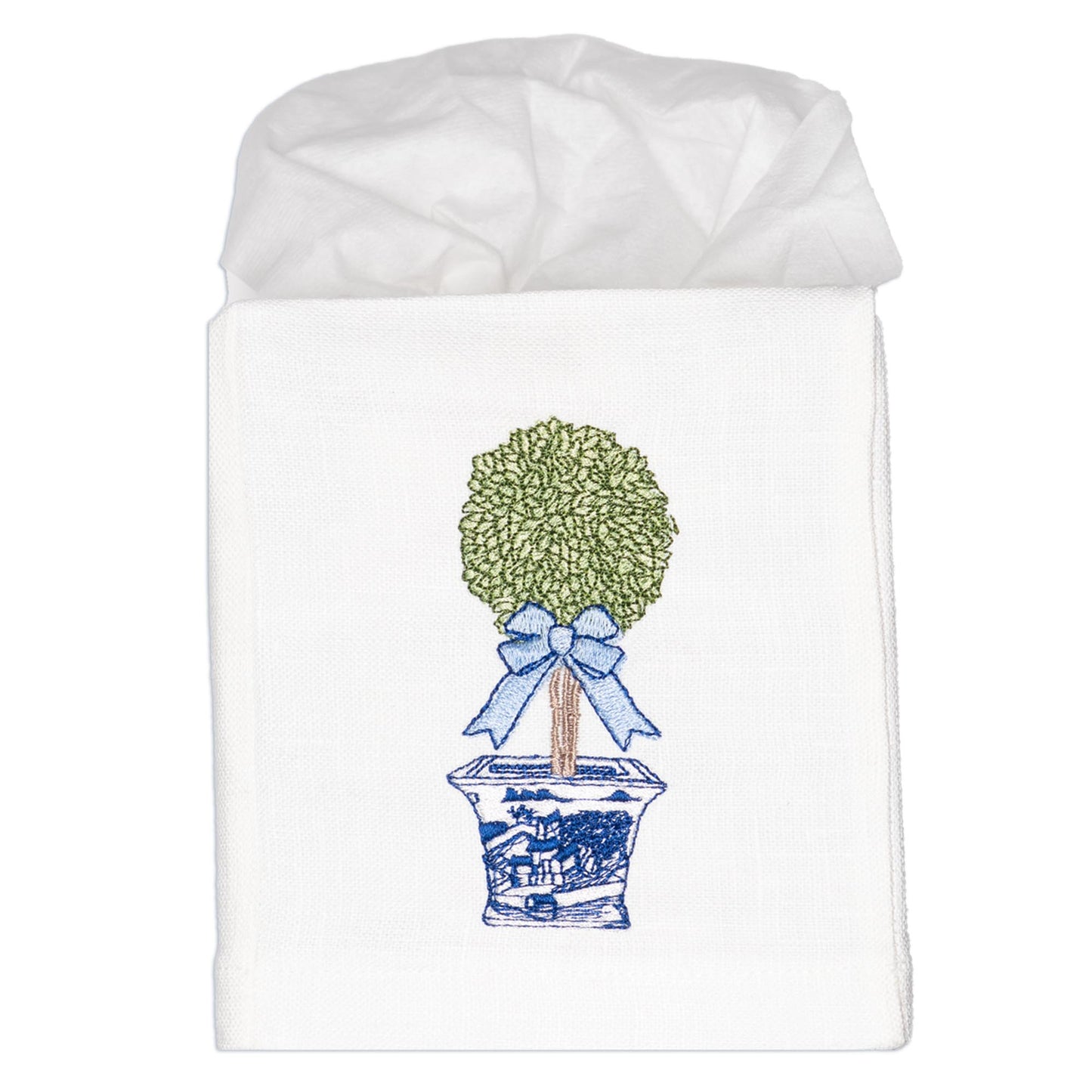 Embroidered Chinoiserie Tree Tissue Box Cover