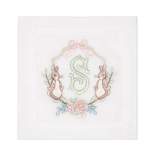 Embroidered Easter Bunny Monogrammed Cocktail Napkin