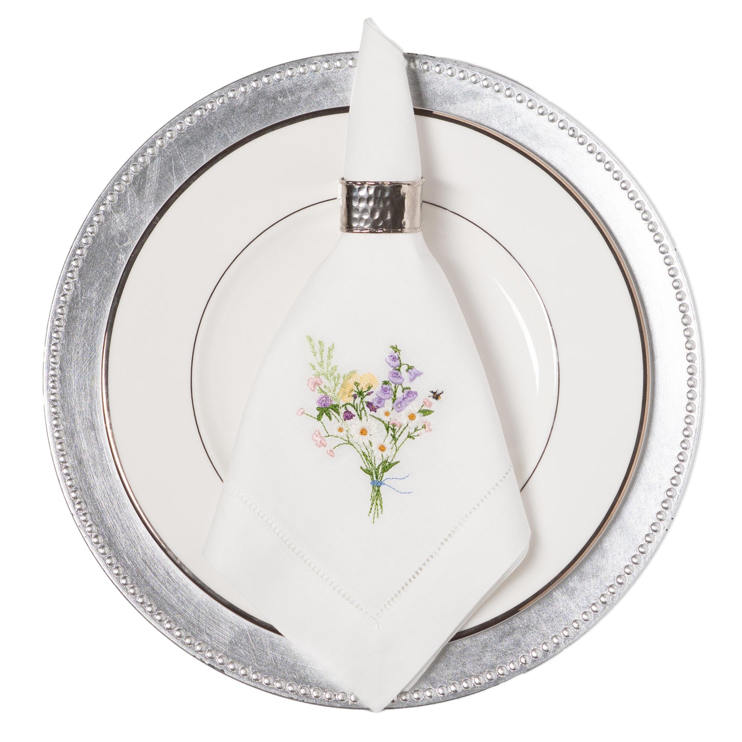 Embroidered Wildflower Bouquet Dinner Napkin