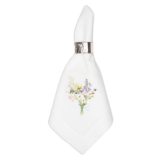 Embroidered Wildflower Bouquet Dinner Napkin