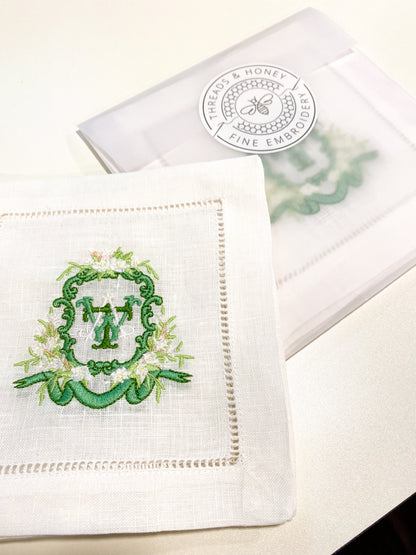 custom embroidered cocktail napkins 