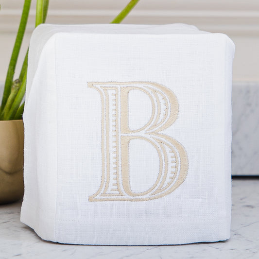 Embroidered Tissue Box Cover with Single Letter Formal Monogram