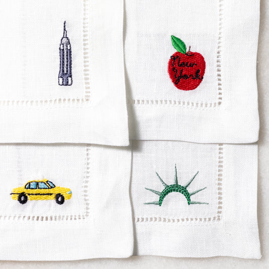 Embroidered Cocktail Napkins with NY Emoji