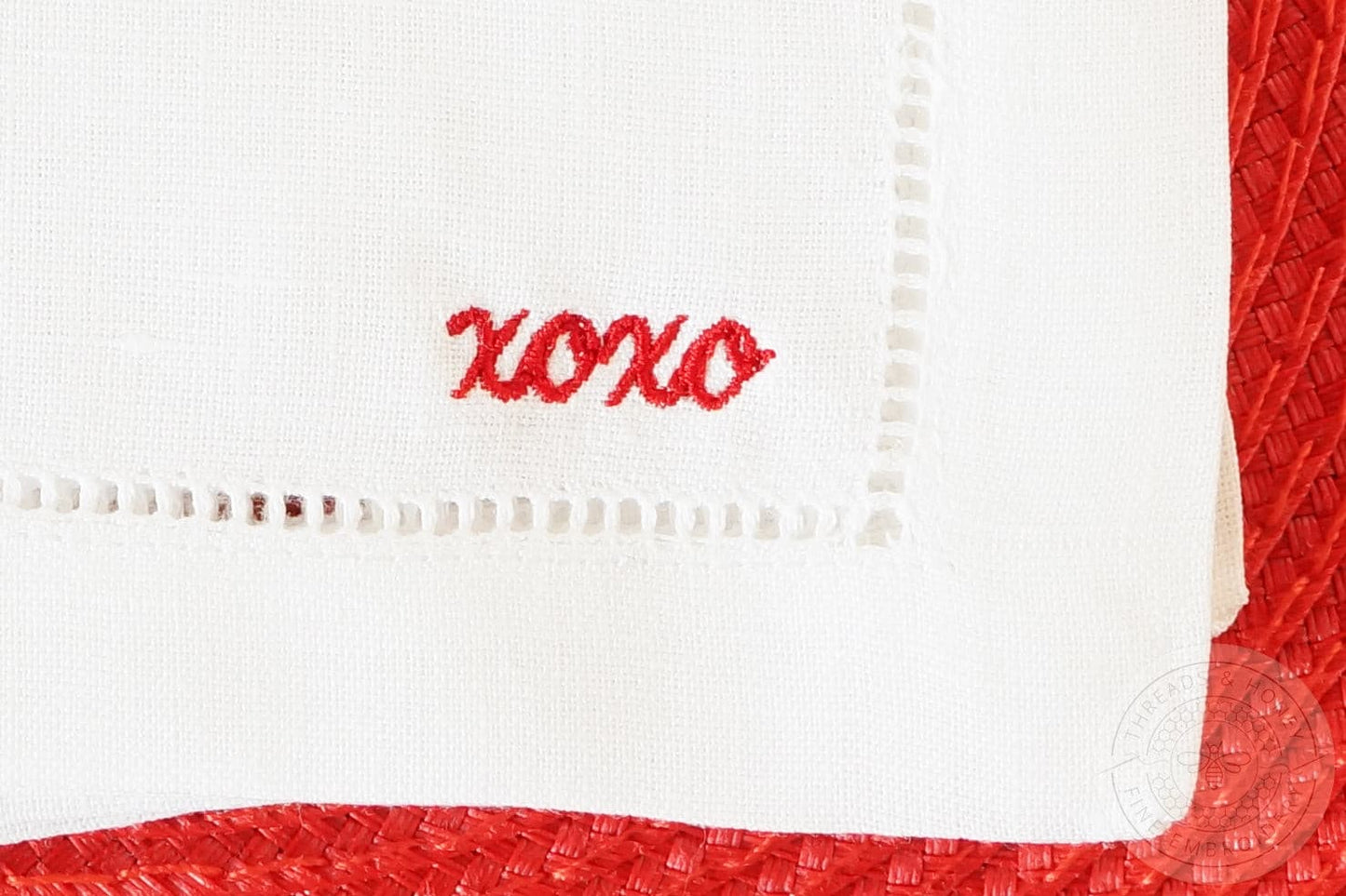 Embroidered Valentine's Day Cocktail Napkins with Personalized Minimalist Script Name