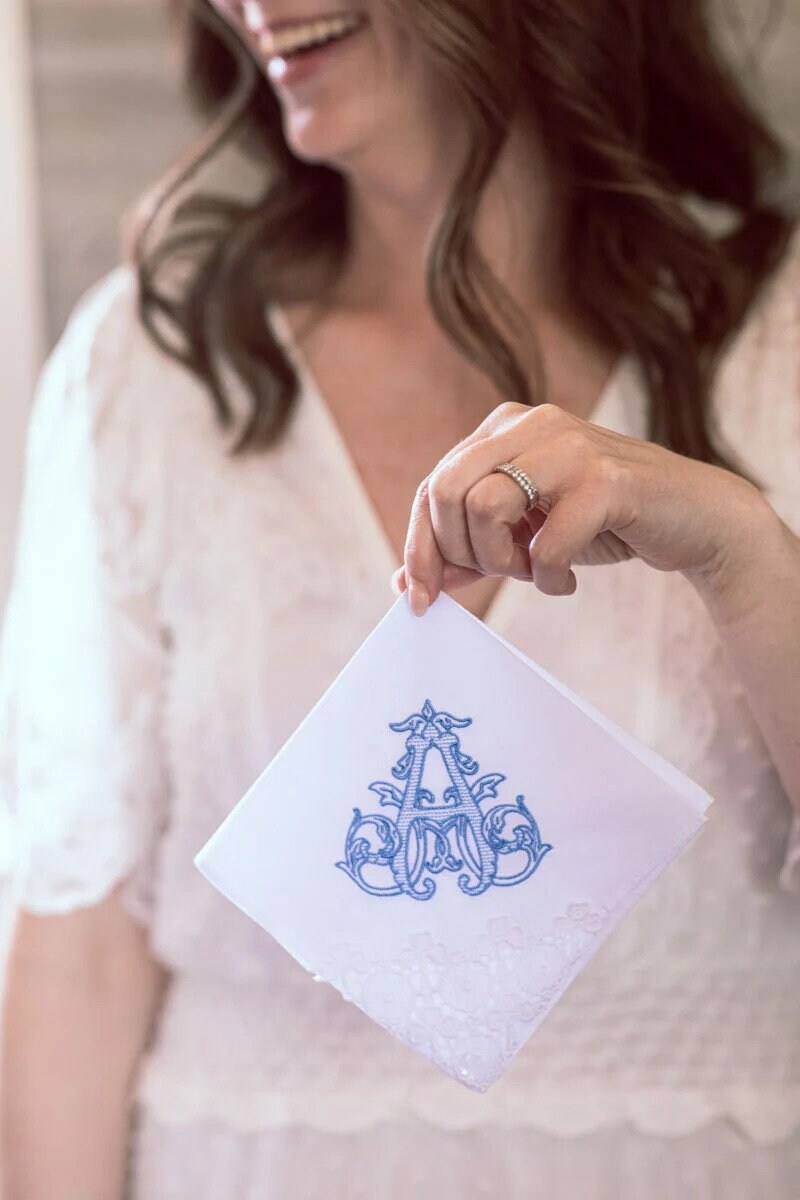 Custom Embroidered Wedding Hankies for Bride Thank You Gift