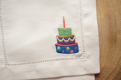 Embroidered Birthday Cake Cocktail Napkins