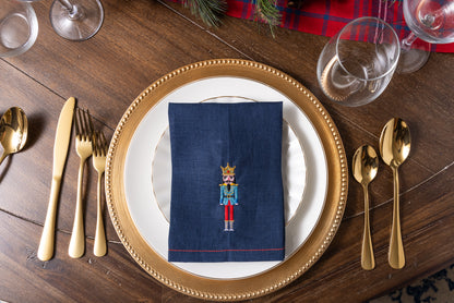 Embroidered Christmas Nutcracker Cloth Place Settings Set of 4 in Navy Blue Friend Gift