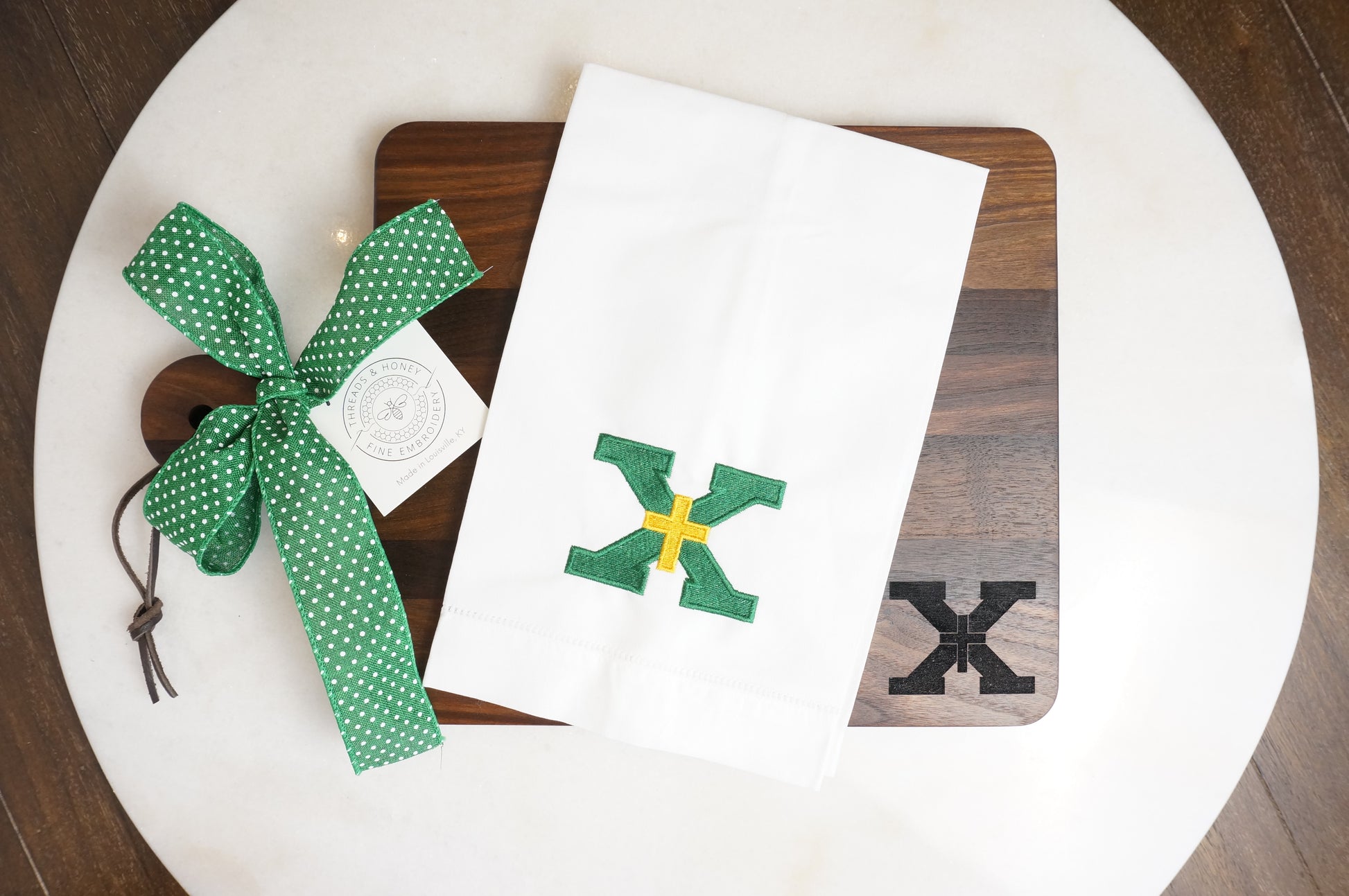 St. X with Custom Cutting Board, Towel & Linen Cocktail Napkin Gift Set