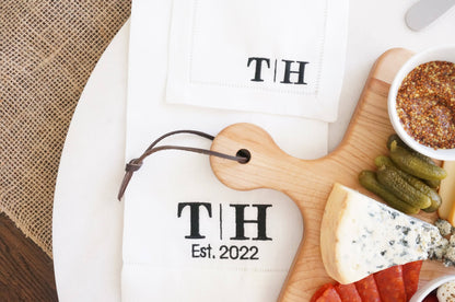 Personalized Butter Board Gift Set with Matching Linen Tea Towel & Linen Cocktail Napkins
