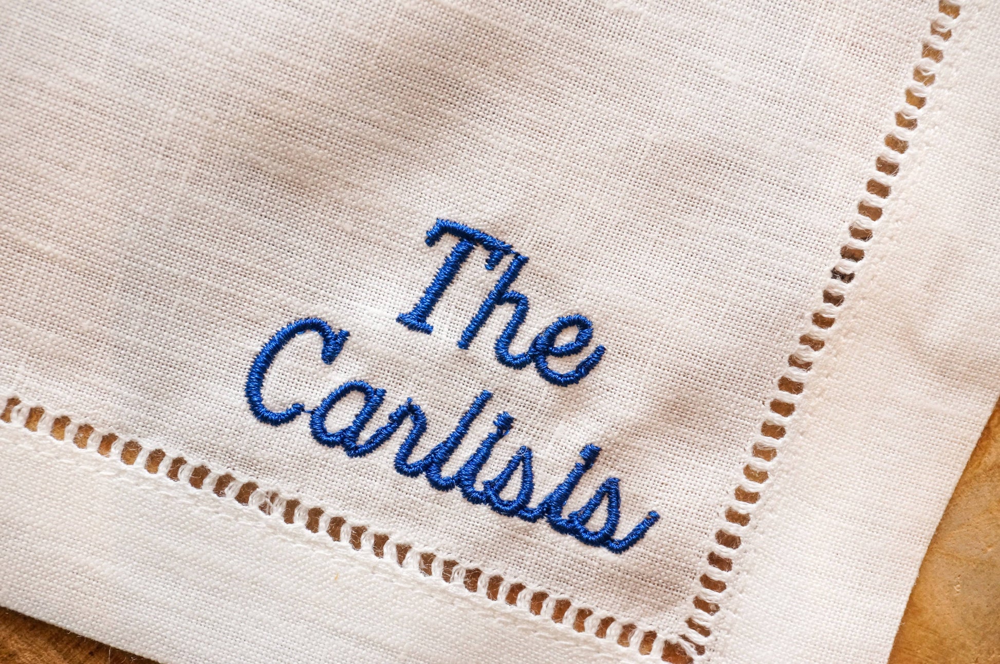Embroidered Cocktail Napkins with Minimalist Script Name