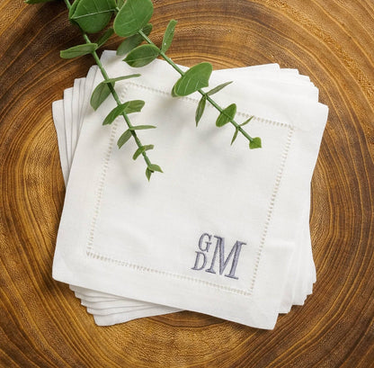 Embroidered Cocktail Napkins with Minimalist Stacked Monogram