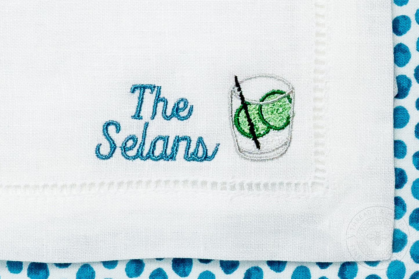 Embroidered Cocktail Napkins with Gin & Tonic with Minimalist Script Name