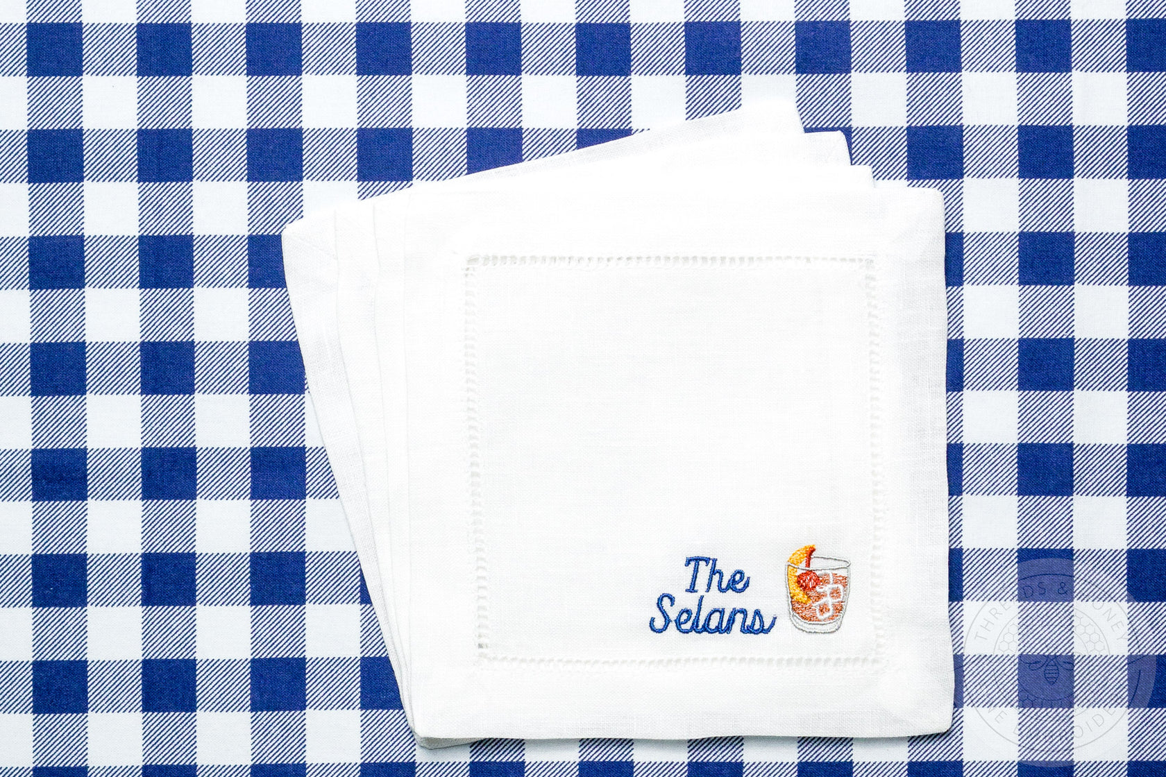 Bourbon Whisky Old Fashioned Embroidered Napkins Threads & Honey
