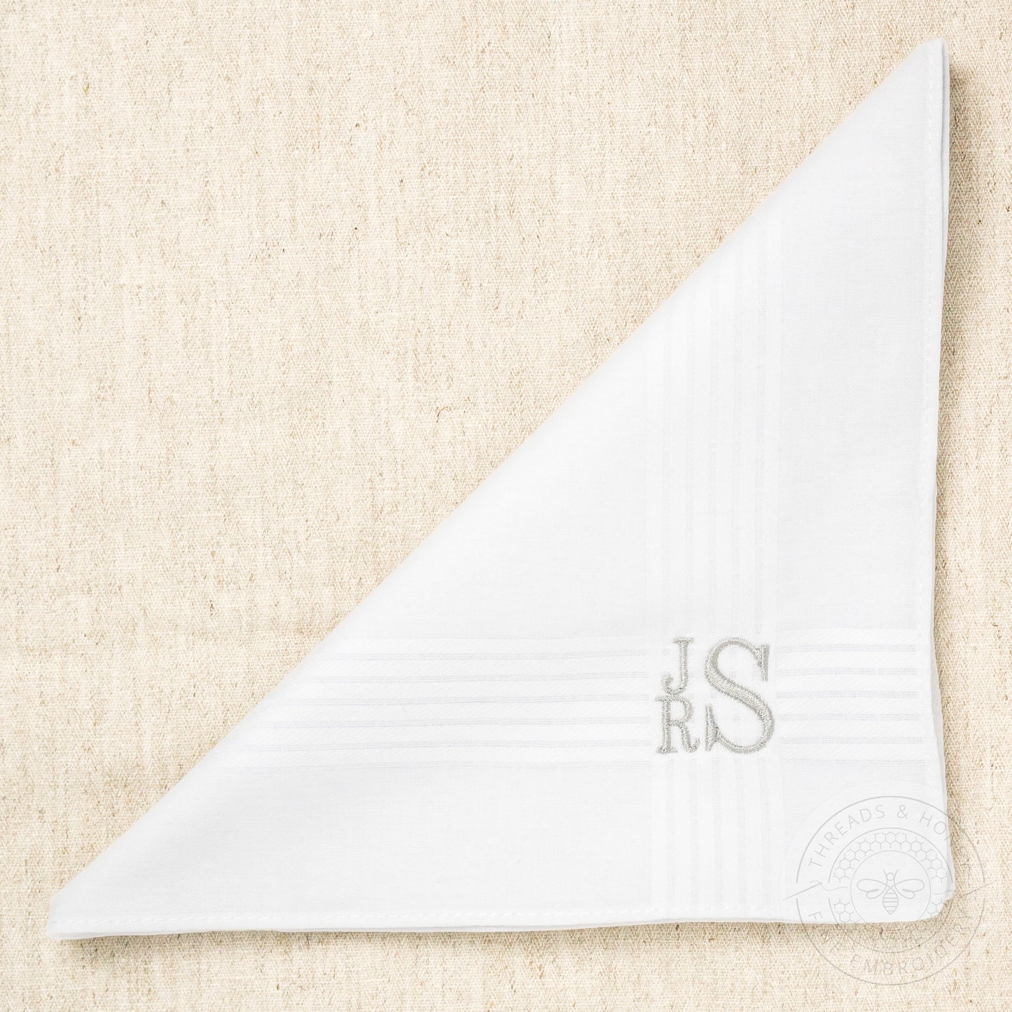 Mens Embroidered Handkerchief with Minimalist Stacked Monogram
