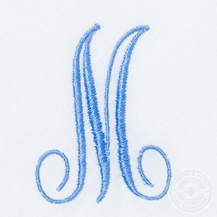 Ladies Embroidered Handkerchief with Single Initial Monogram Calligraphy Style