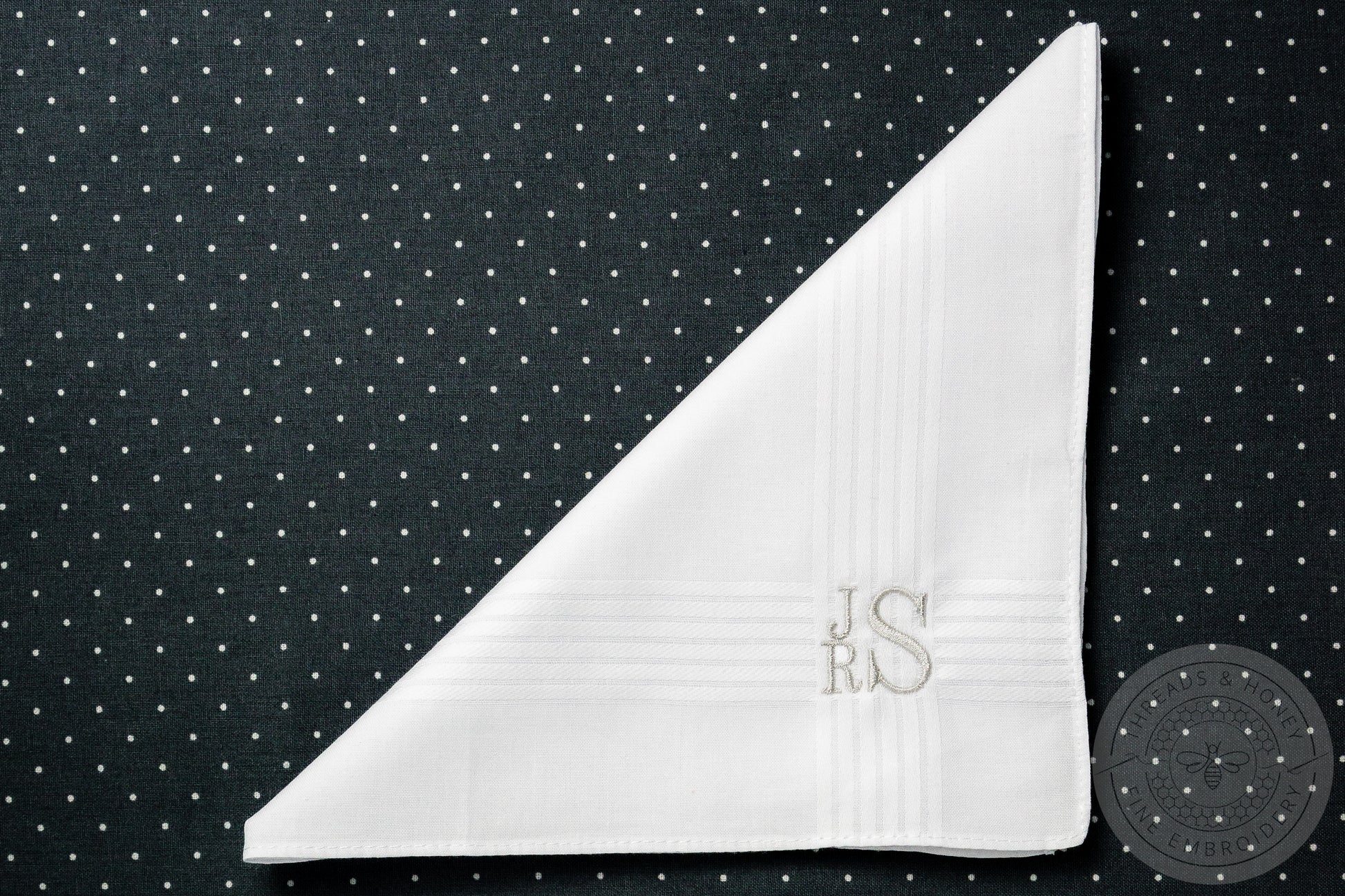 Mens Embroidered Handkerchief with Minimalist Stacked Monogram