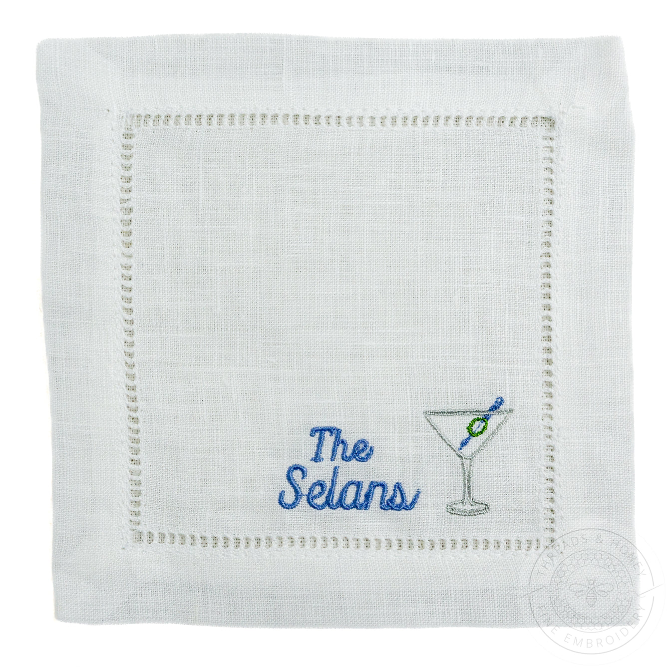 Embroidered Cocktail Napkins with Martini Glass with Personalized Mini