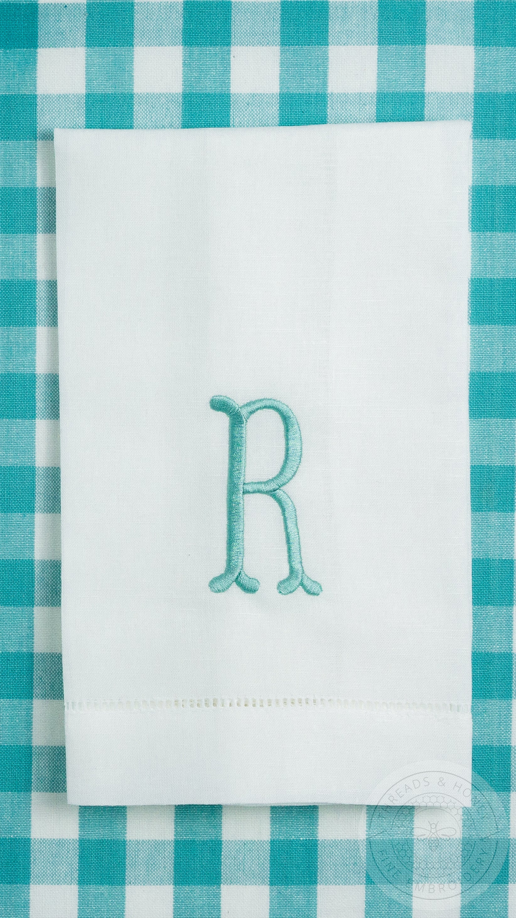Embroidered Dinner Napkins with Fishtail Single Letter Monogram