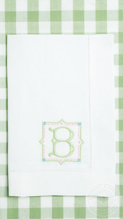Embroidered Dinner Napkins with Formal Single Letter Monogram