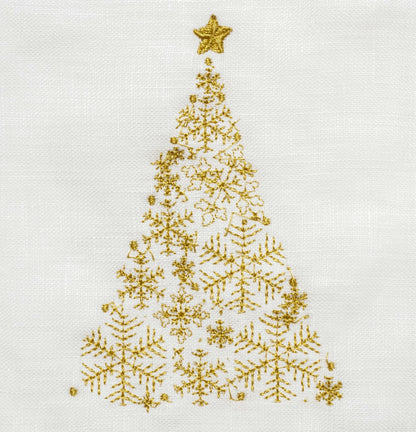 Embroidered Cocktail Napkins with Snowflake Christmas Tree