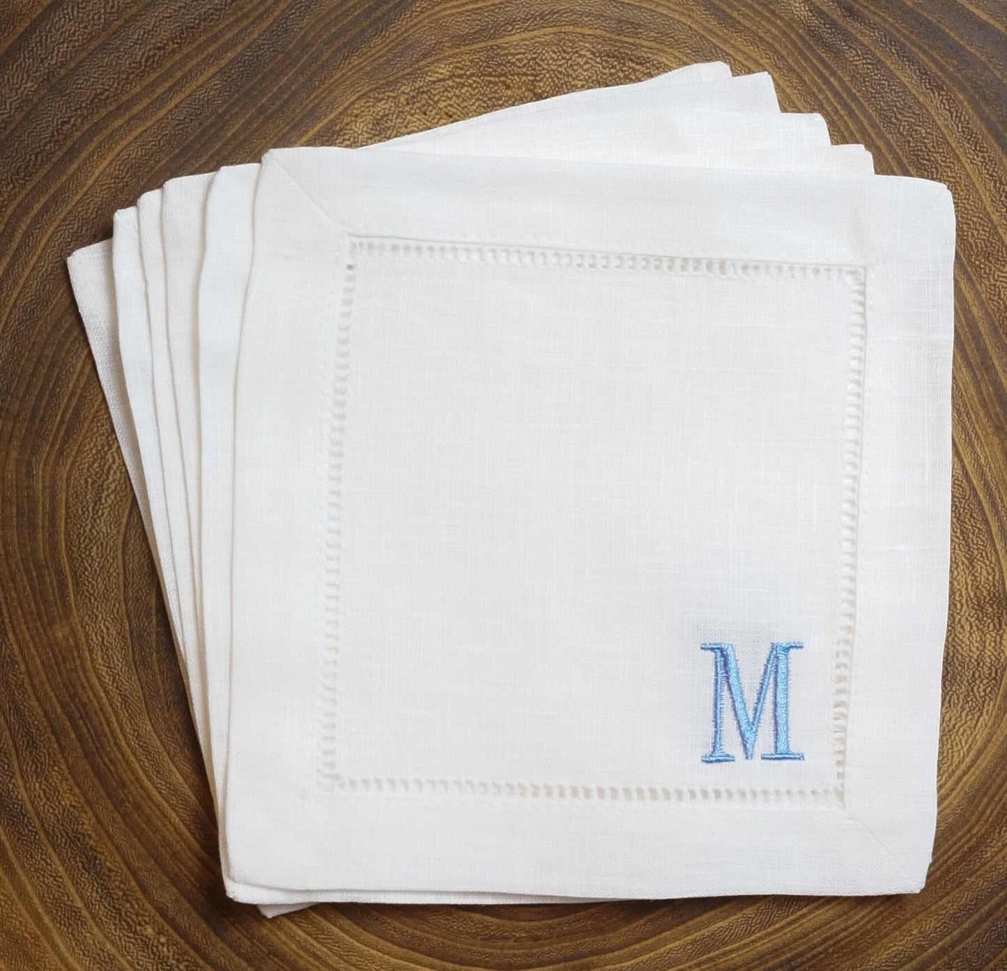 Embroidered Cocktail Napkins with Single Initial Monogram
