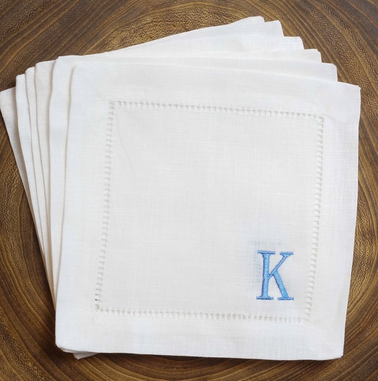 Embroidered Cocktail Napkins with Single Initial Monogram