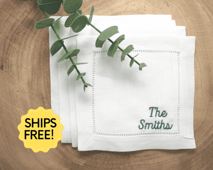 Embroidered Cocktail Napkins with Minimalist Script Name