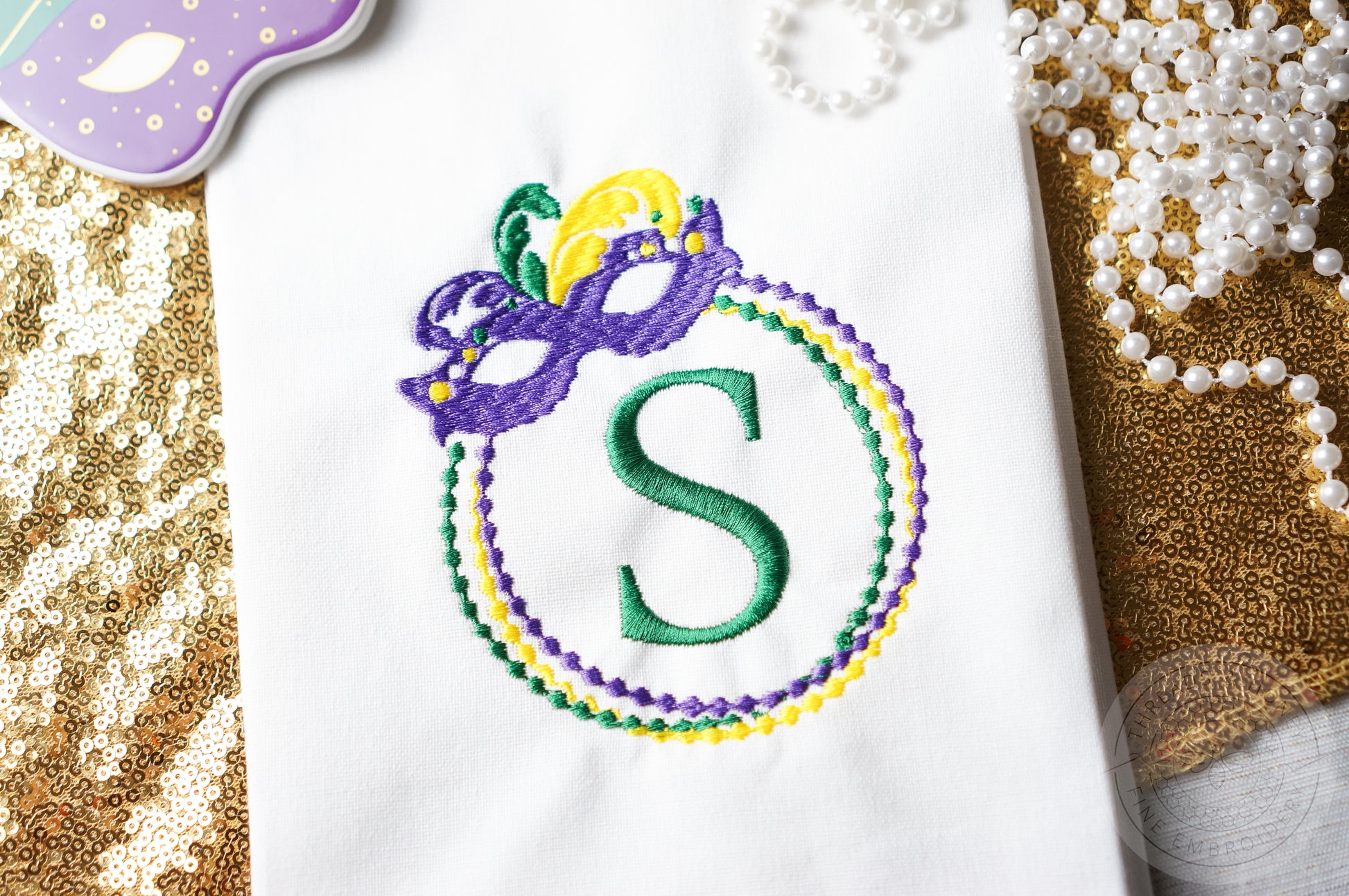 Mardi Gras Embroidered Hand Towel with Custom Monogram