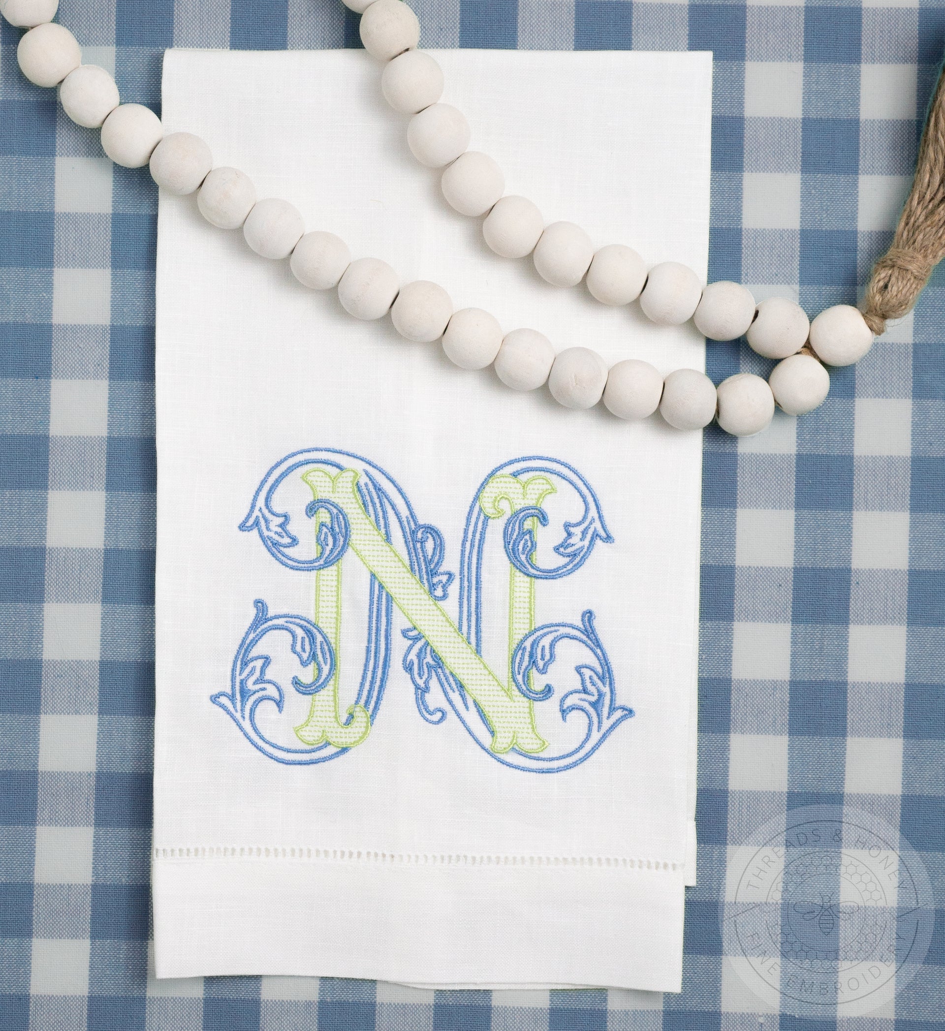 Embroidered Hand Towel Classic Single Letter Monogram – Threads