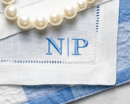 Embroidered Cocktail Napkins with Side by Side Initials Monogram