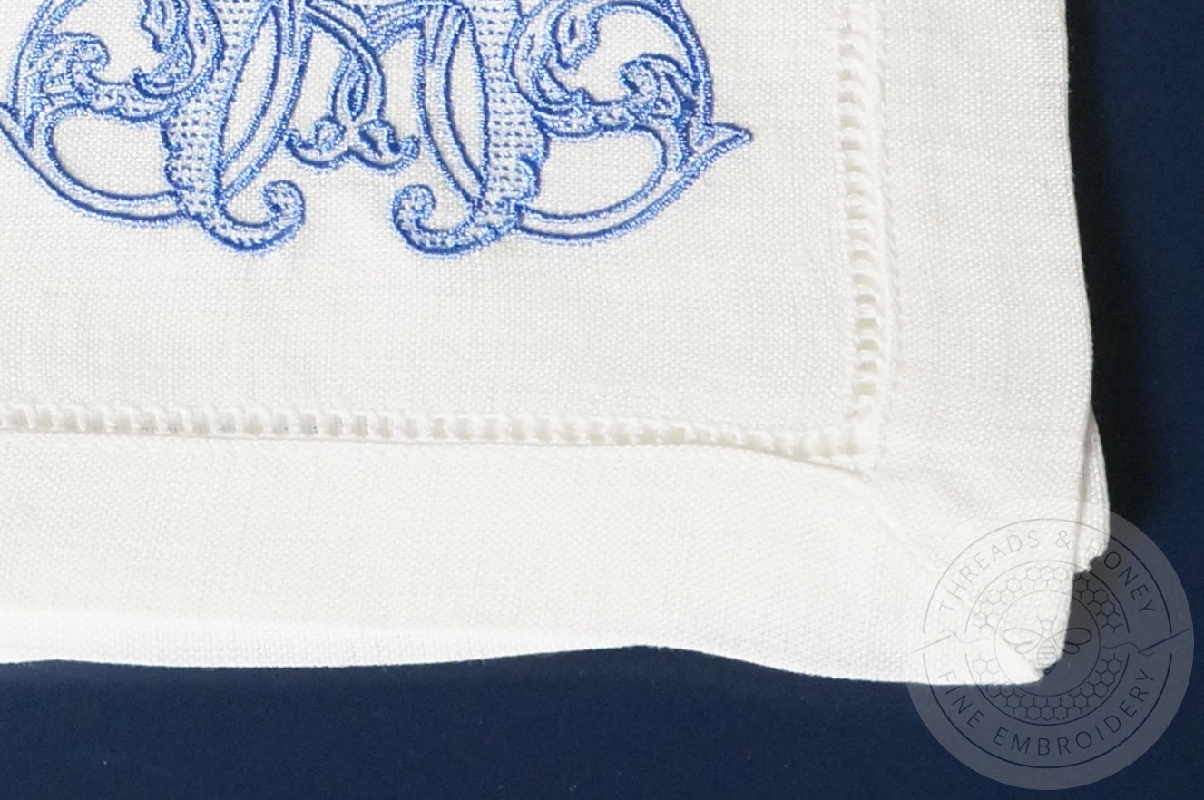 Embroidered Cocktail Napkins with Single Initial Vine Monogram
