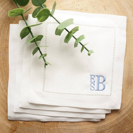 Embroidered Cocktail Napkins with Minimalist Stacked Monogram