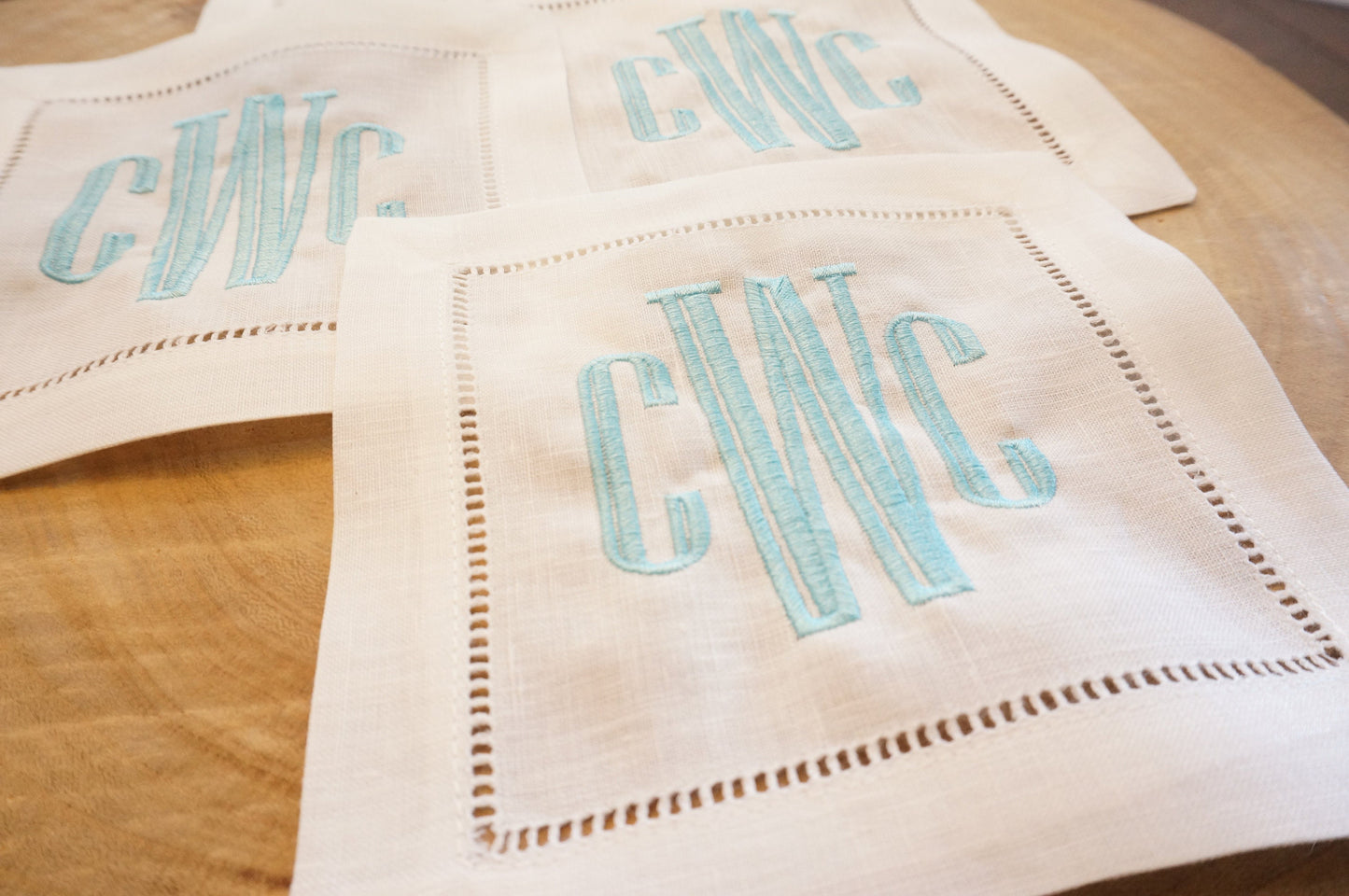Embroidered Cocktail Napkins with Formal Monogram