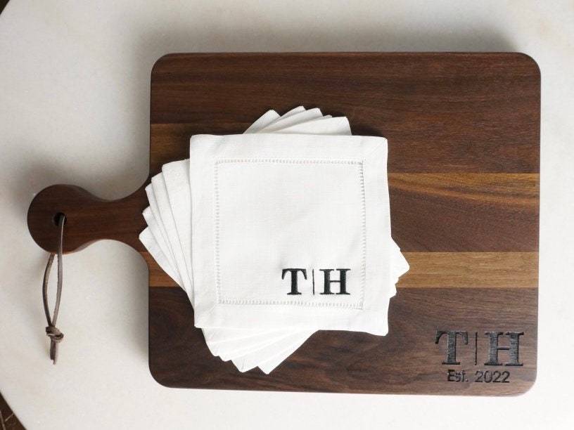 Personalized Butter Board Gift Set with Matching Linen Tea Towel & Linen Cocktail Napkins